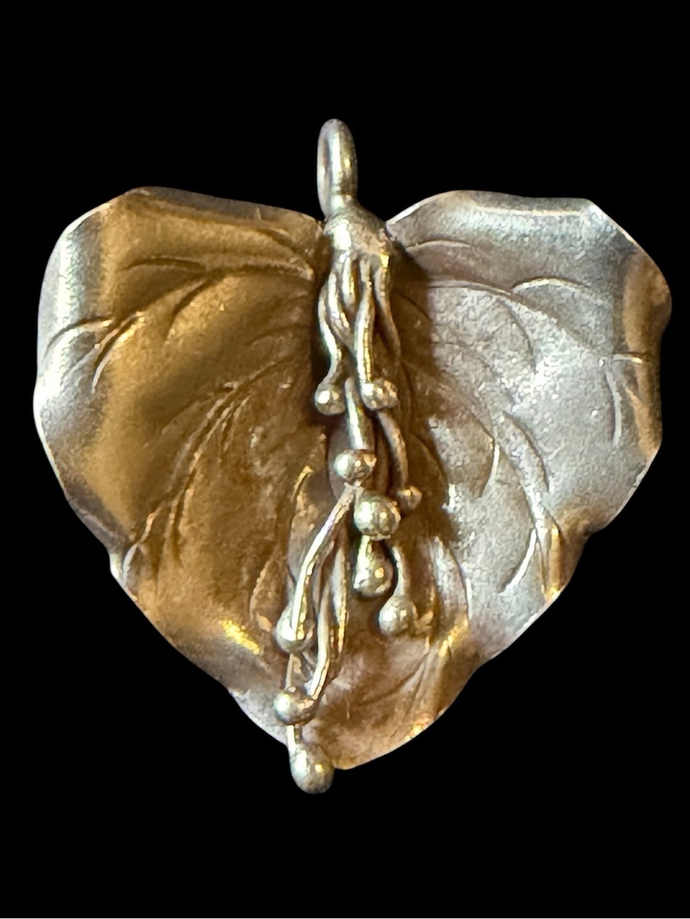 Silver Heart-Shaped Leaf Pendant